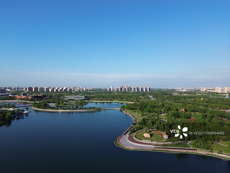 上海奉贤新城城市景象，上海之鱼景区航拍图片素材