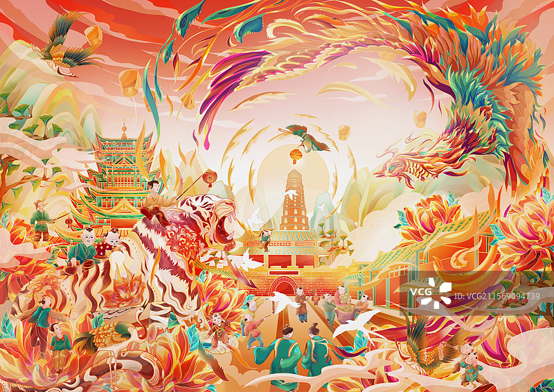 传统建筑与装饰彩色图片素材