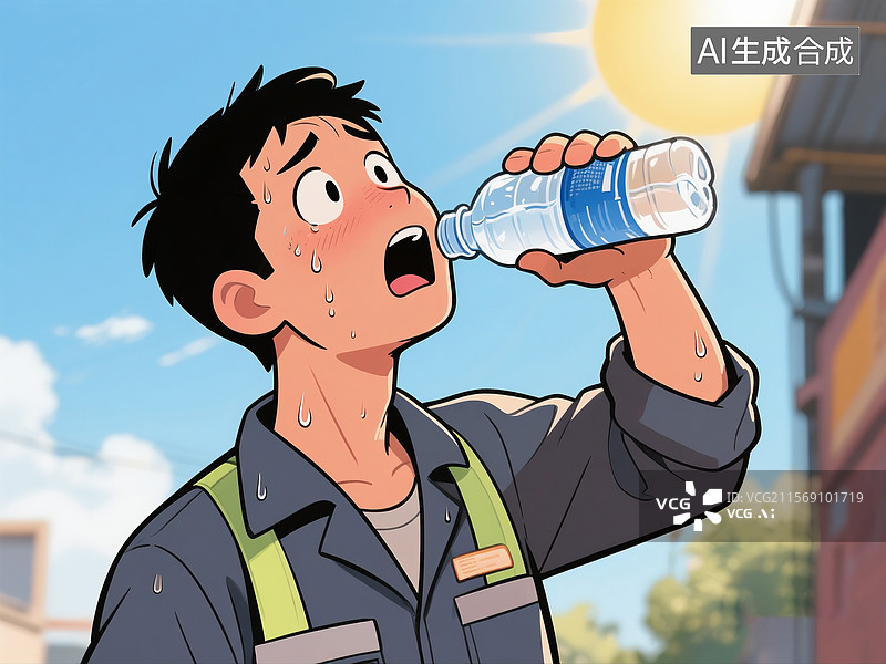 【AI数字艺术】夏天天气炎热工人正在喝水图片素材