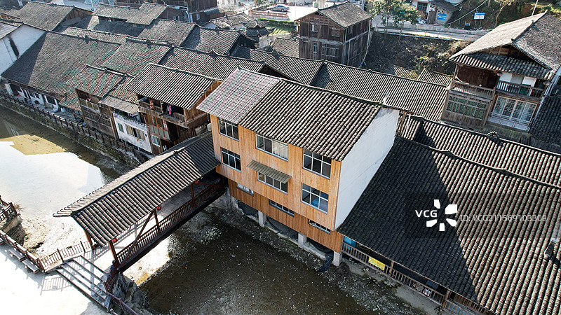 湖北恩施州庆阳古街街道建筑航拍图片素材