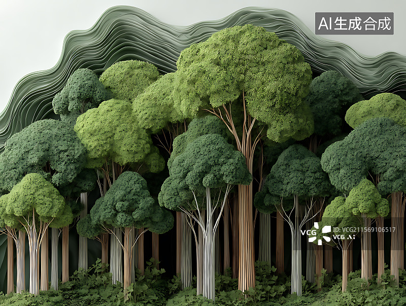 【AI数字艺术】森林中的树木和植物自然环境图片素材