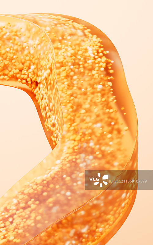 透明橙色玻璃几何体与粒子三维渲染图片素材