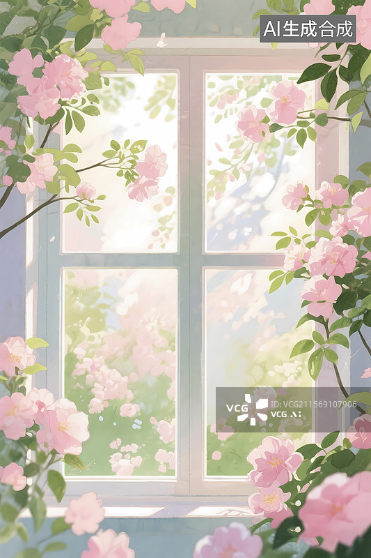 【AI数字艺术】阳光午后夏天阳台蔷薇鲜花图片素材