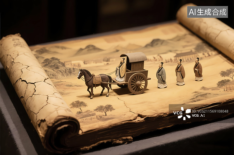 【AI数字艺术】孔子在齐鲁大地游说历史画卷图片素材