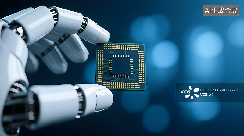 【AI数字艺术】拿着芯片的机器人手图片素材