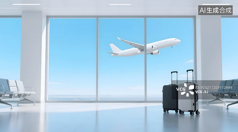 【AI数字艺术】候机大厅里的行李箱图片素材