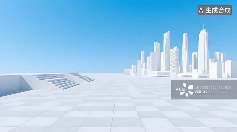 【AI数字艺术】地面留白的白色建筑群图片素材
