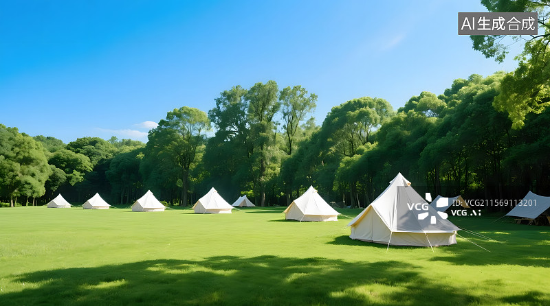 【AI数字艺术】搭帐篷的绿色露营基地图片素材