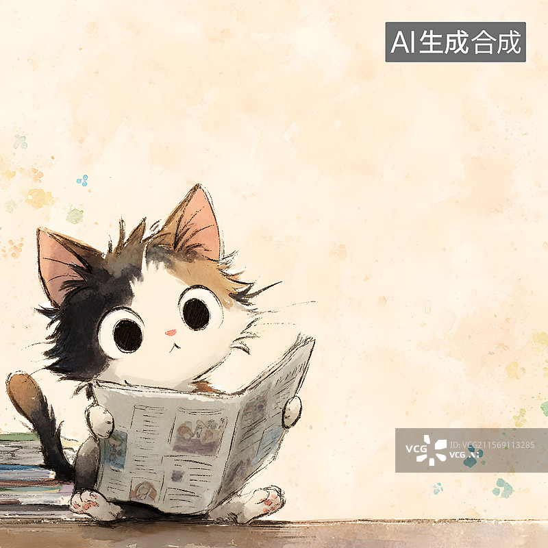 【AI数字艺术】小猫 读书 可爱图片素材