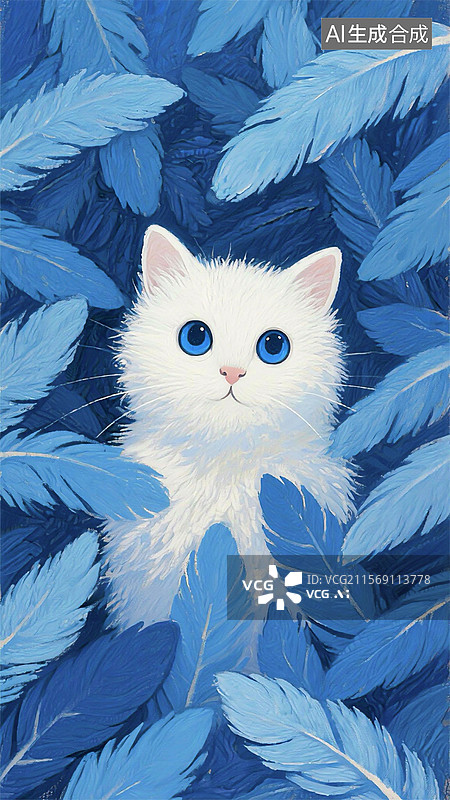 【AI数字艺术】蓝色背景下的猫图片素材