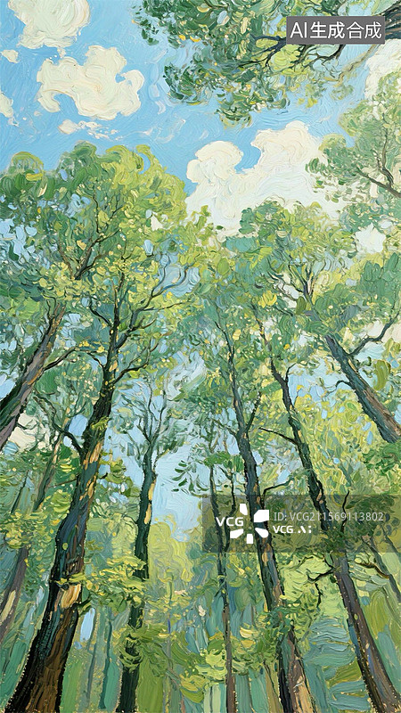 【AI数字艺术】森林树木仰天视角图片素材