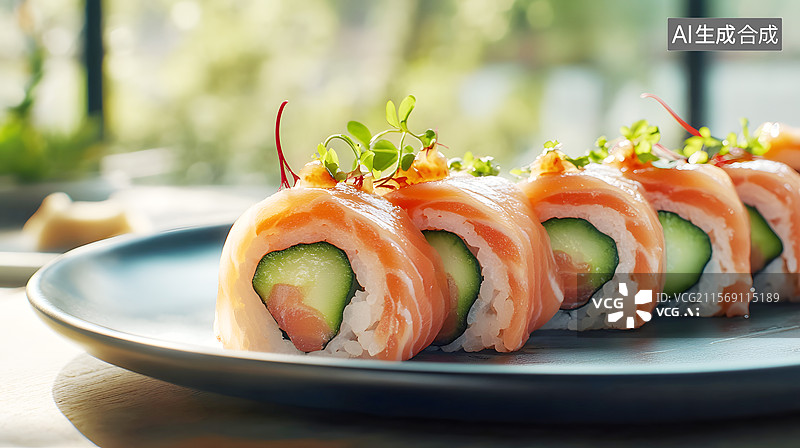 【AI数字艺术】AIGC：三文鱼寿司卷图片素材