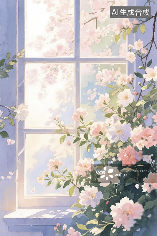 【AI数字艺术】阳光午后夏天阳台蔷薇鲜花图片素材