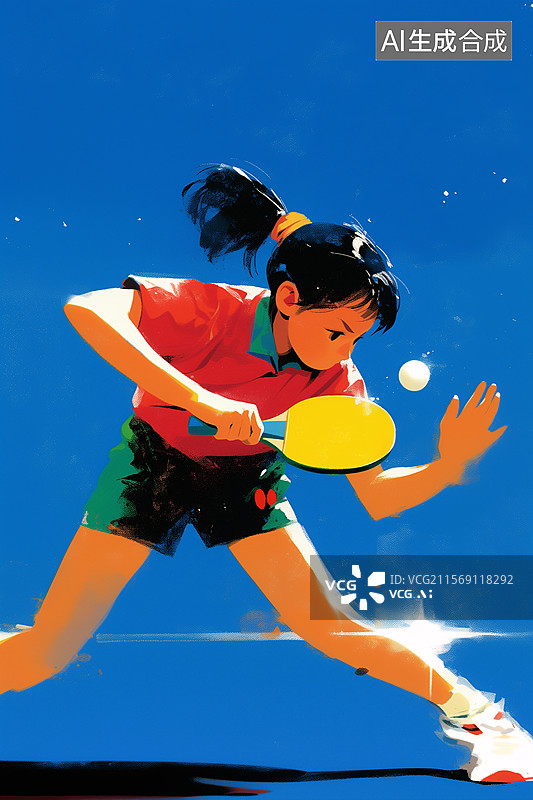 【AI数字艺术】一个女孩在打乒乓球训练体育运动插画图片素材
