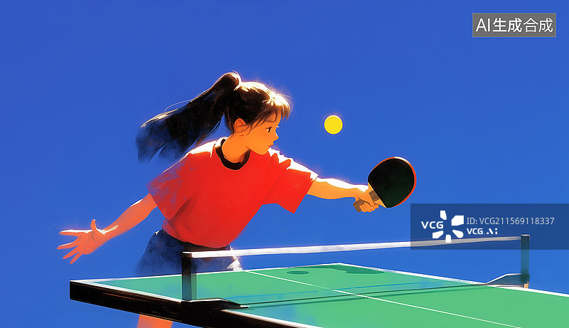 【AI数字艺术】一个女孩在打乒乓球训练体育运动插画图片素材