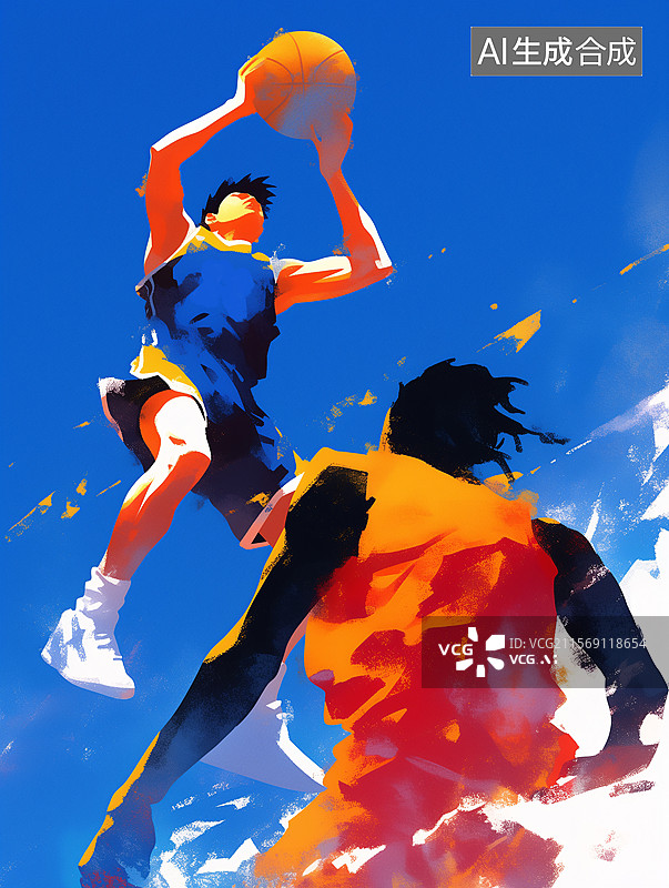 【AI数字艺术】男性在打篮球投篮训练比赛体育运动插画图片素材