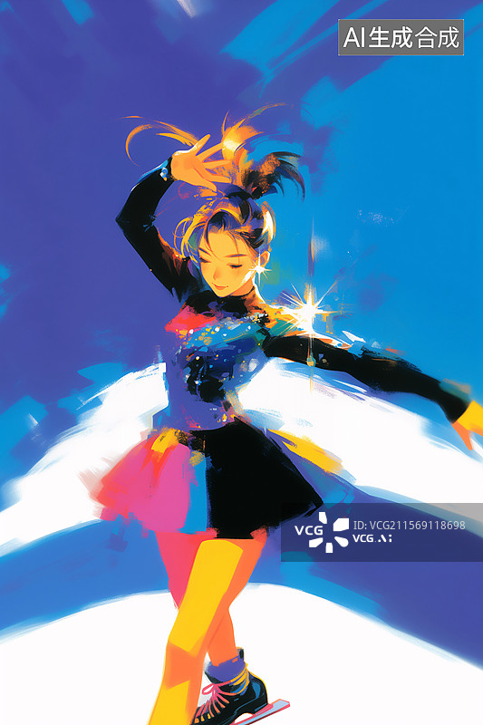 【AI数字艺术】一位女性在花样滑冰冰上运动插画图片素材
