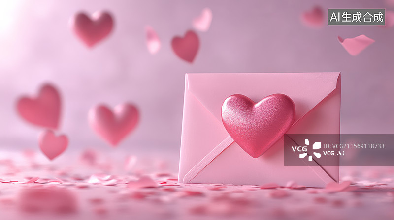 【AI数字艺术】粉色爱心信封图片素材