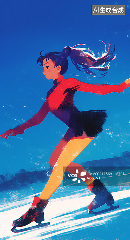 【AI数字艺术】一位女性在花样滑冰冰上运动插画图片素材
