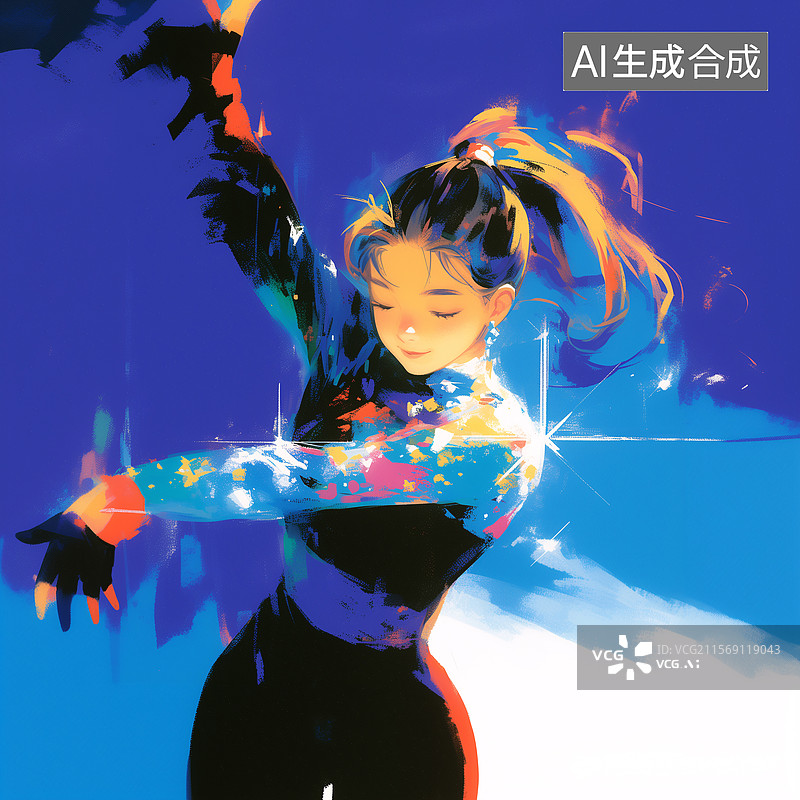 【AI数字艺术】一位女性在花样滑冰冰上运动插画图片素材
