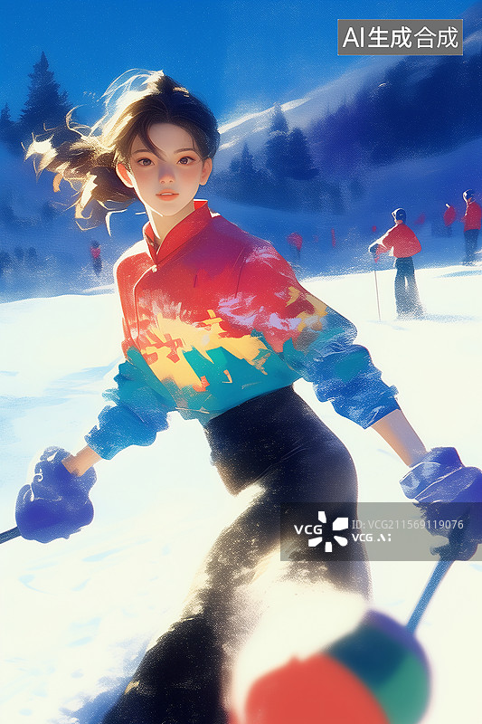 【AI数字艺术】一位女性在花样滑冰冰上运动插画图片素材