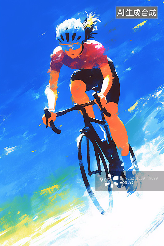 【AI数字艺术】女性穿戴防护装备在进行自行车训练比赛插画图片素材