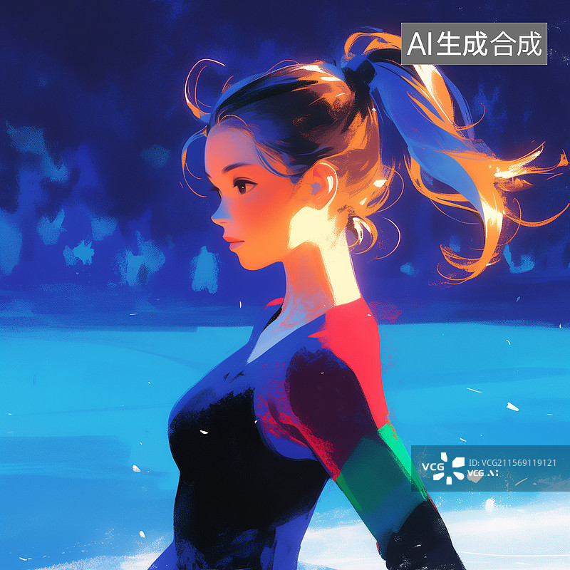 【AI数字艺术】一位女性在花样滑冰冰上运动插画图片素材