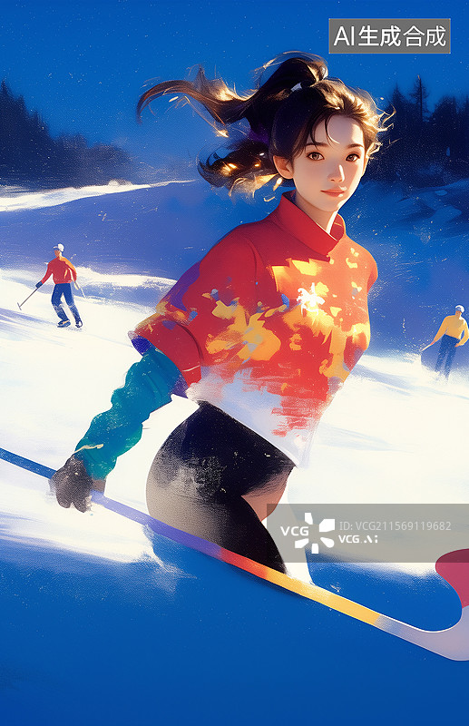 【AI数字艺术】女冰球队员在进行冰球训练比赛插画图片素材