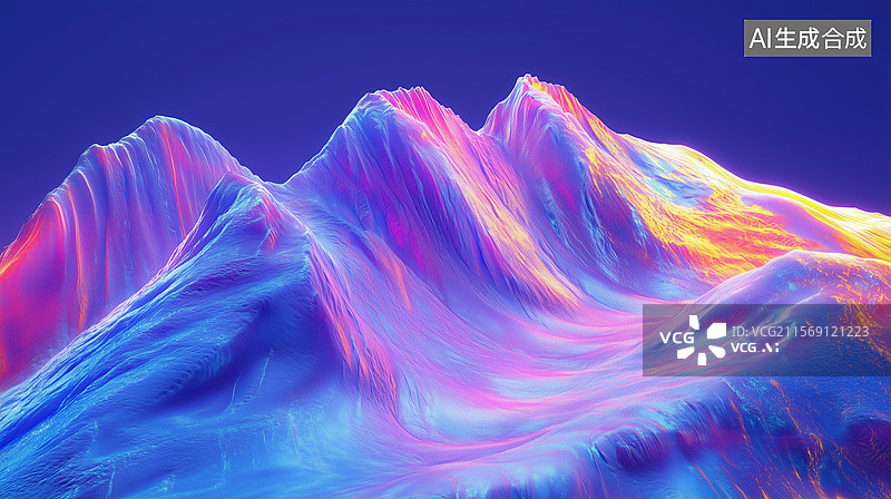 【AI数字艺术】抽象全息地形电蓝波能与科幻虚境图片素材
