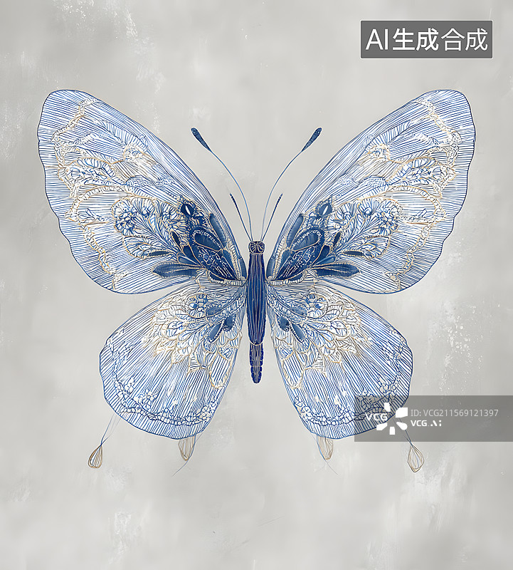【AI数字艺术】蝴蝶 刺绣图片素材