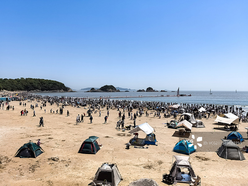 舟山大青山风景区里沙滨海沙滩浴场海景风光全景图片素材