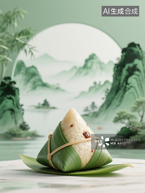 【AI数字艺术】国风粽子与山水画图片素材