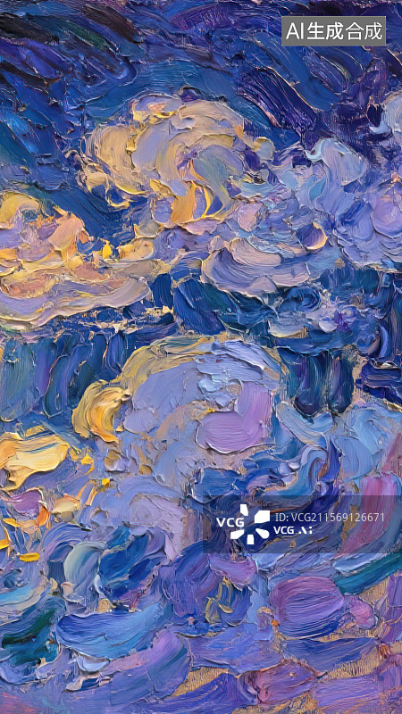 【AI数字艺术】中秋节月光照亮五彩祥云 手机壁纸竖版屏幕锁屏主题插画背景 手绘油画棒丙烯画抽象涂鸦速写印象派油画笔触图片素材