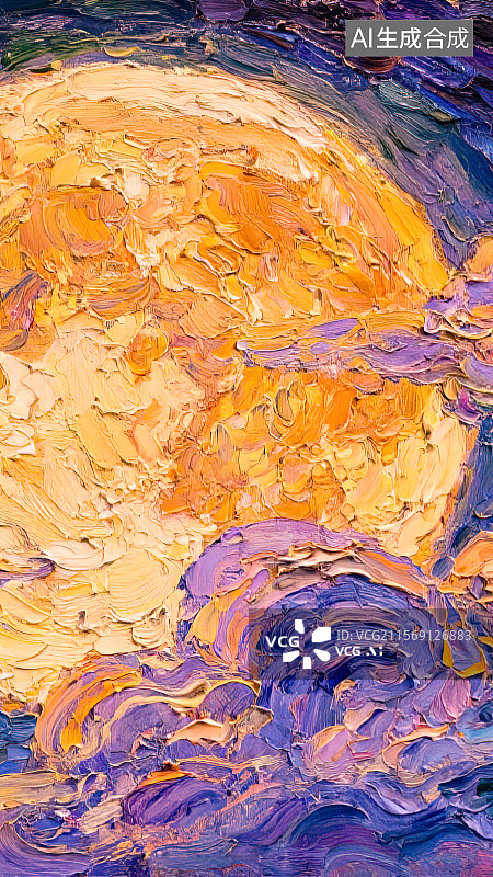 【AI数字艺术】中秋节月光照亮五彩祥云 手机壁纸竖版屏幕锁屏主题插画背景 手绘油画棒丙烯画涂鸦速写印象派油画笔触肌理图片素材