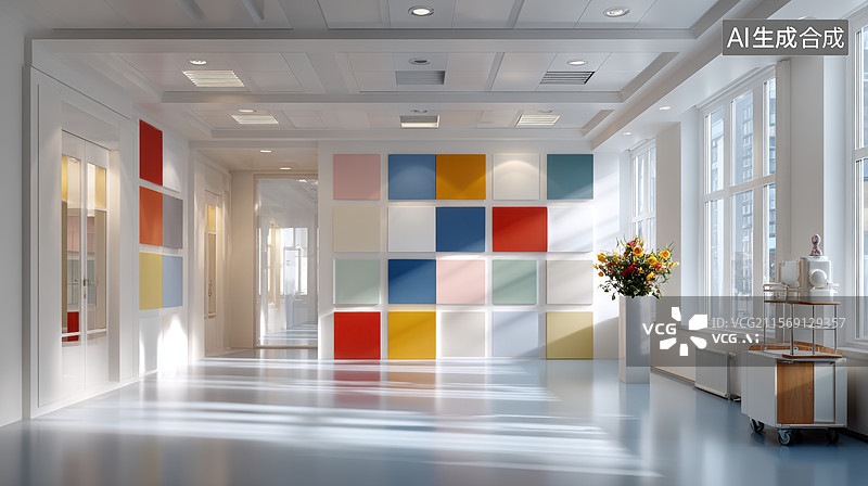 【AI数字艺术】现代办公室内彩色墙展示图片素材