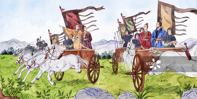 管仲和鲍叔牙插画图片素材