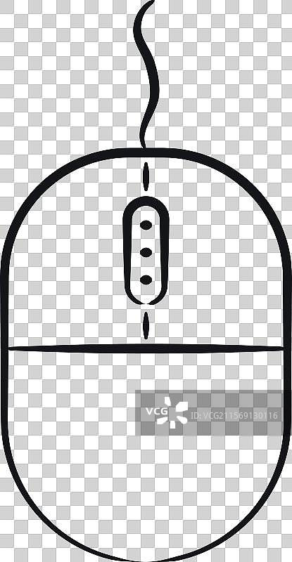 用铅笔手绘的电脑鼠标，带有线缆图片素材