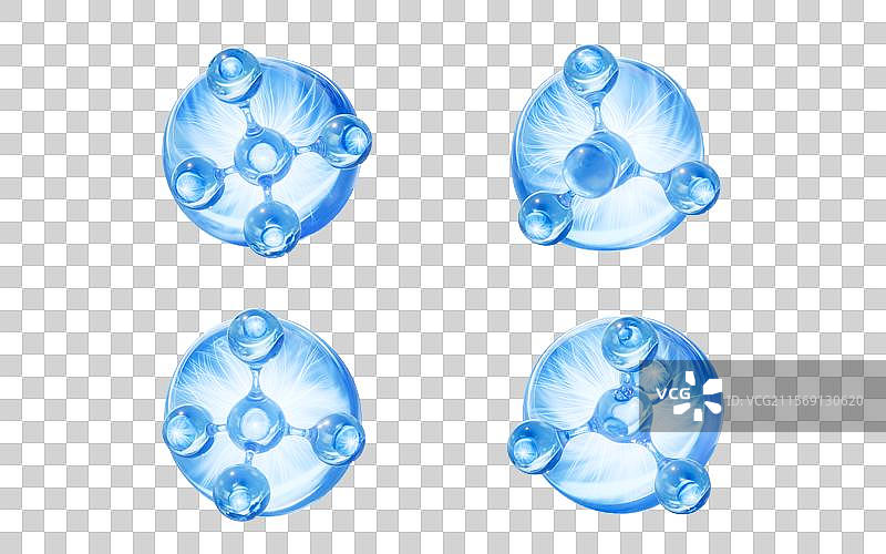 蓝色透明气泡与护肤品分子三维渲染图片素材