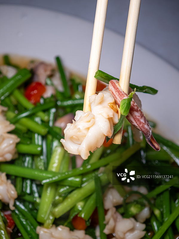 韭菜花炒鱿鱼图片素材