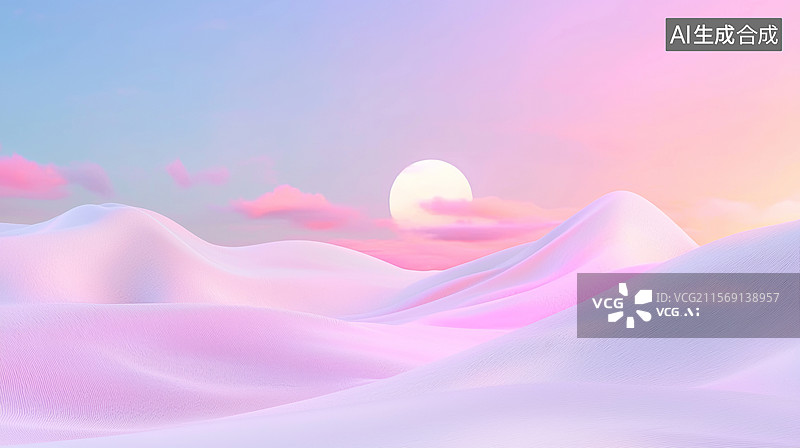 【AI数字艺术】3D超现实梦幻景观日落山脉沙漠天空浪漫风景唯美未来国潮风赛博朋克人造空间时尚艺术抽象旷野粉色紫色背景图片素材