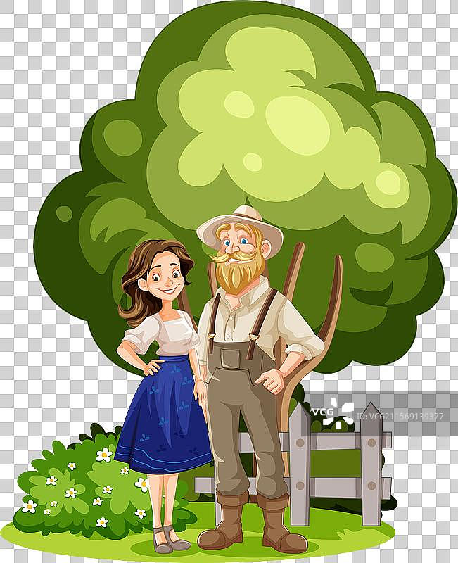 一对情侣站在树旁图片素材