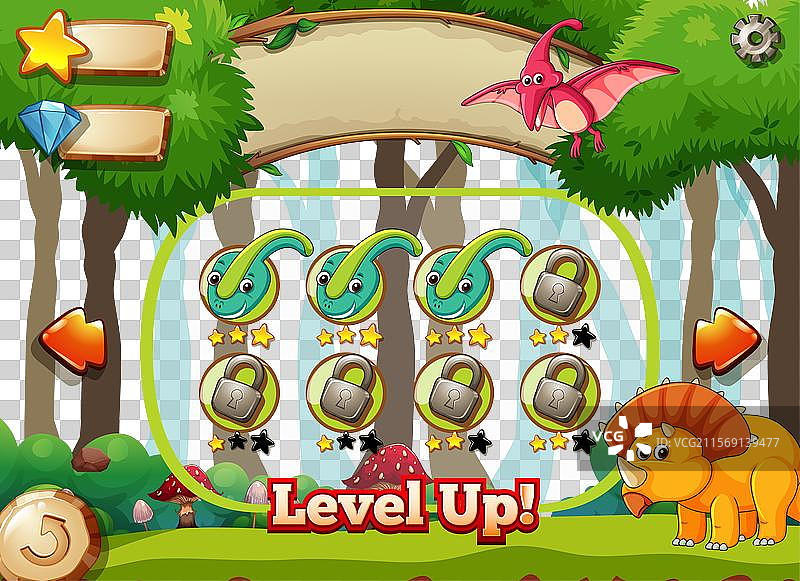色彩斑斓的恐龙游戏关卡进度界面图片素材