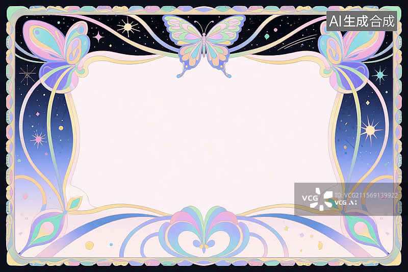 【AI数字艺术】玄幻占卜风蝴蝶花草边框图片素材