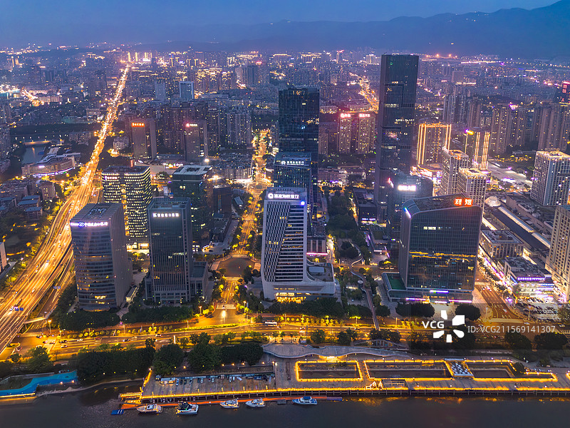 福州台江夜景航拍高楼图片素材