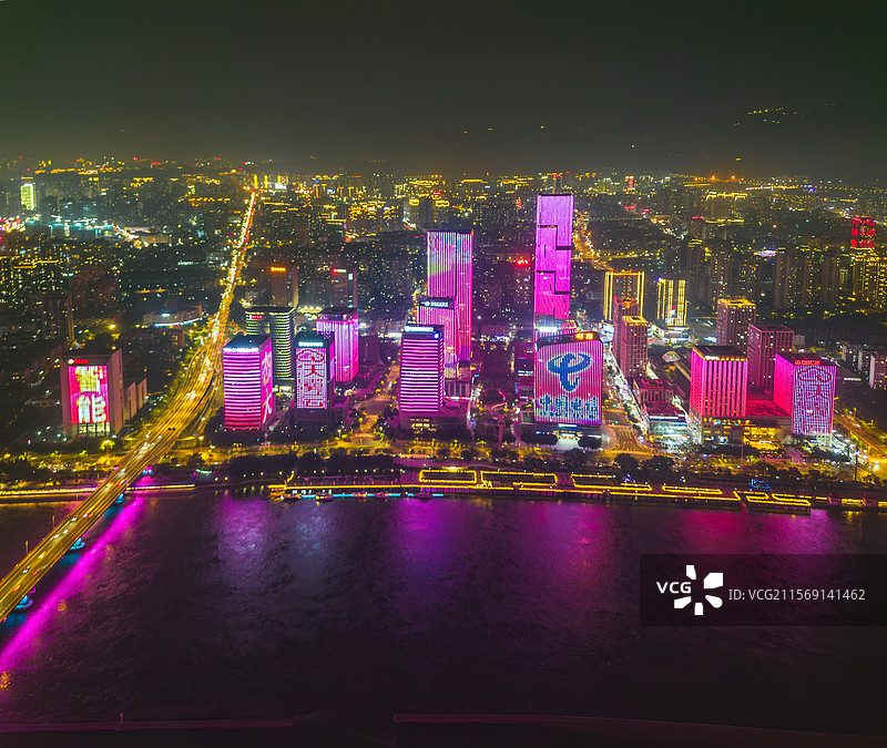 福州台江夜景航拍高楼图片素材