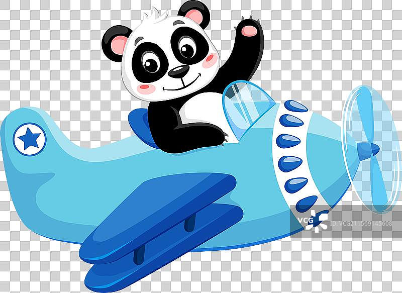 卡通熊猫动物在飞机上，搞笑角色图片素材
