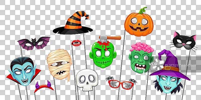 万圣节面具与道具的照片亭套装图片素材