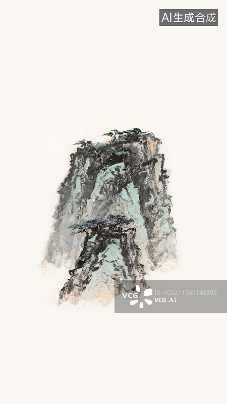 【AI数字艺术】新国风中式极简意境山体立体皴法 手机壁纸竖版屏幕锁屏主题插画背景 手绘油画棒印象派油画笔触肌理质感图片素材