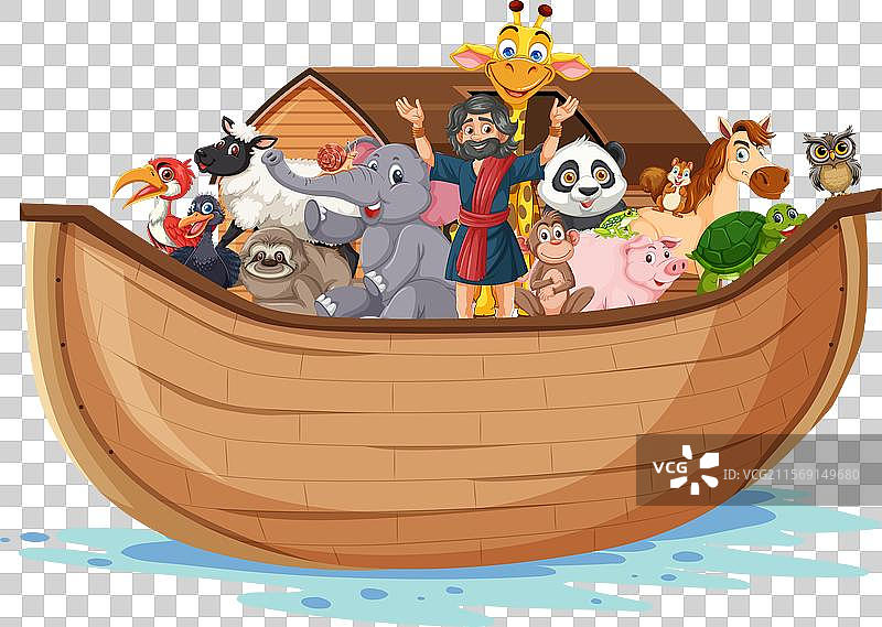 各种动物在一艘大船上聚集在一起图片素材