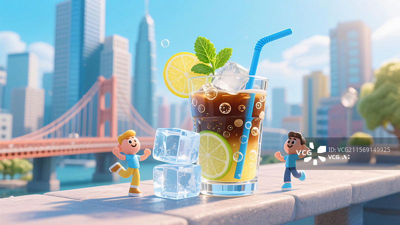 【AI数字艺术】创意夏日微缩场景冷饮插画图片素材